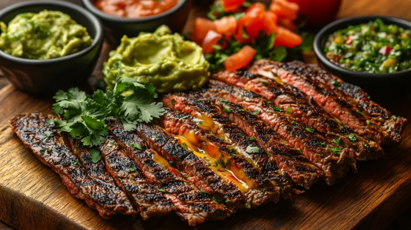 Crispy steak quesadillas served with guacamole and salsa.