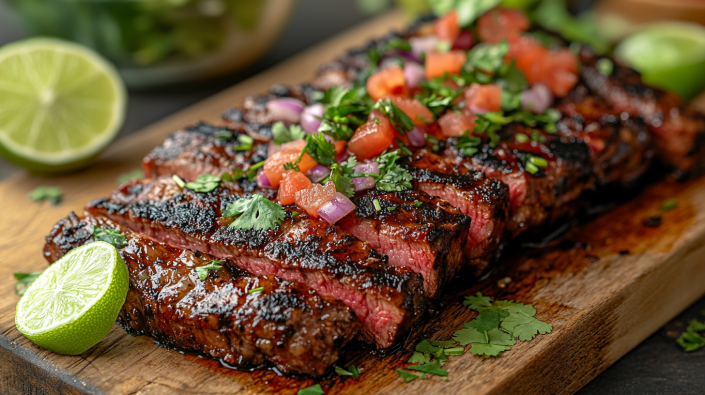 Chipotle's carne asada steak on a plate with grilled marks.