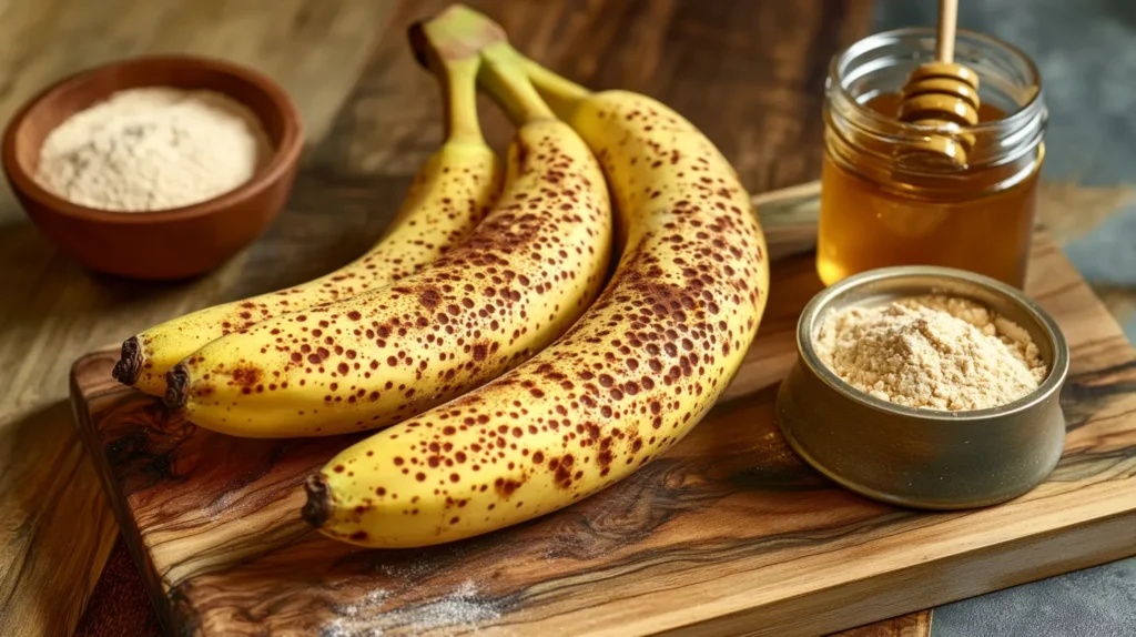 Overripe bananas and almond flour for flourless banana bread.