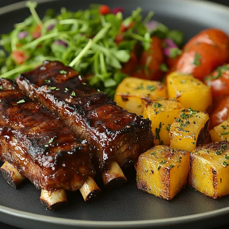 A complete meal of short ribs and boneless beef ribs