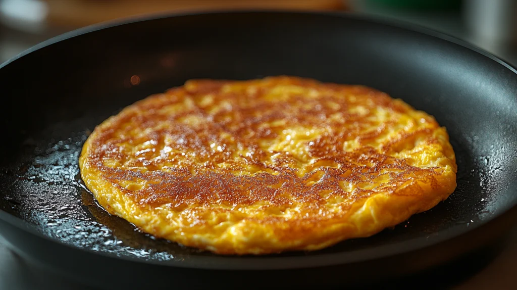 Chef cooking omelette on low heat