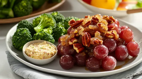 Grape salad, broccoli salad, and pimento cheese side dishes