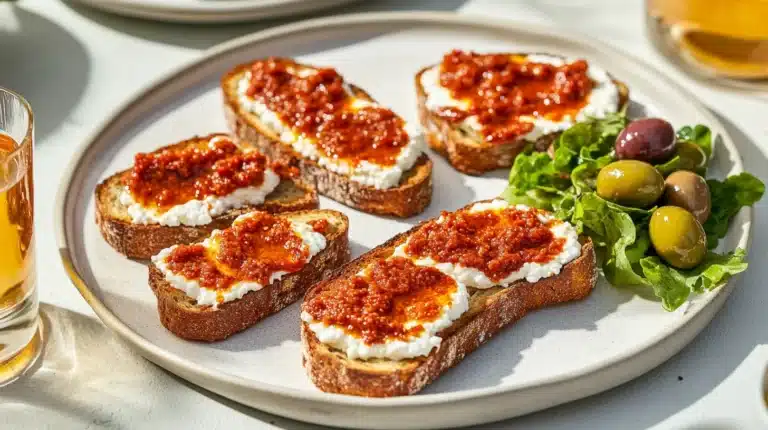 Nduja Ricotta Toast Recipe: The Ultimate Guide to This Flavorful Delight 14 Nduja Ricotta Toast paired with rosé wine and green salad.
