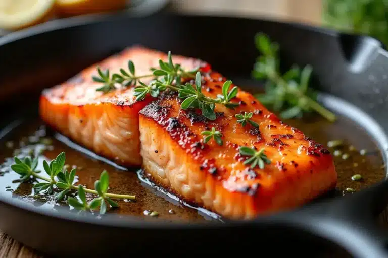 How Do You Cook Coho Salmon So It's Not Dry? The Ultimate Guide 5 pan-seared coho salmon in a skillet with golden crust.