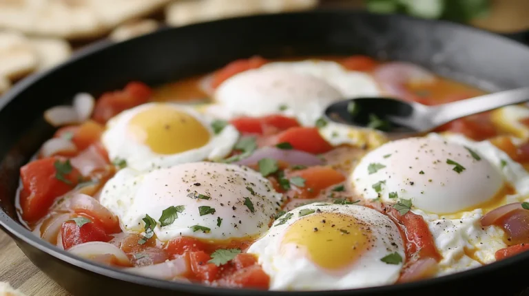 Are Turkish Eggs the Same as Shakshuka? 9 Shakshuka with poached eggs in tomato sauce and pita