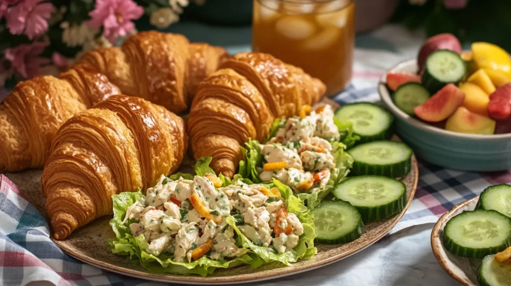 Chicken Salad Served in Croissants and Lettuce Wraps at a Picnic