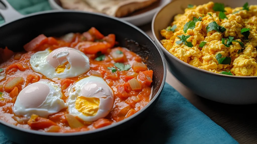 Side-by-side comparison of shakshuka and menemen dishes.