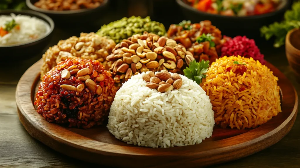 A display of global sweet rice dishes