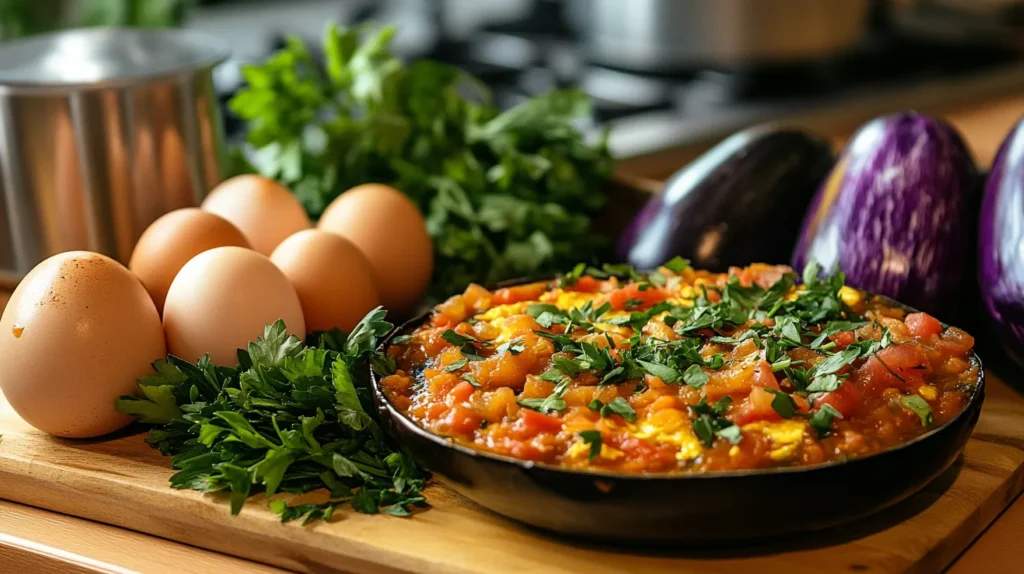 Healthy ingredients for eggplant shakshuka