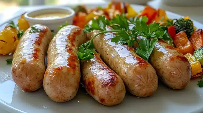 How to Heat Chicken Sausage in an Air Fryer? 8 Air-fried chicken sausages served with mustard and vegetables