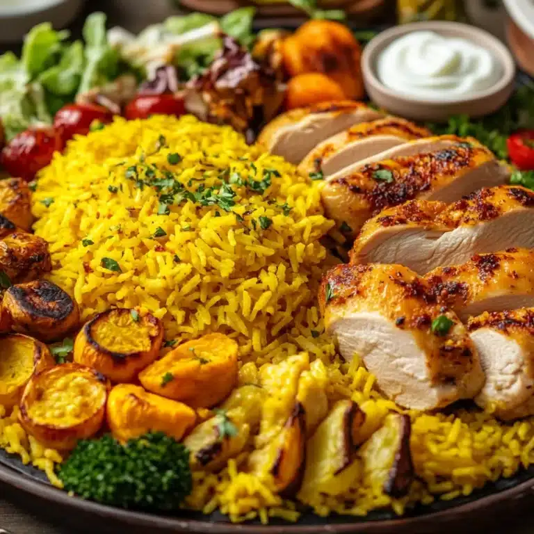 The Ultimate Guide to Chicken and Yellow Rice Recipe 16 Chicken and yellow rice served with roasted vegetables and a green salad.