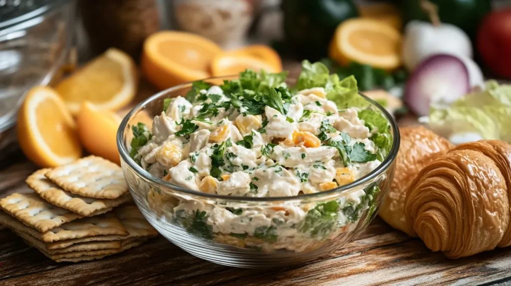 Classic Chicken Salad Chick Recipe with Croissant and Crackers