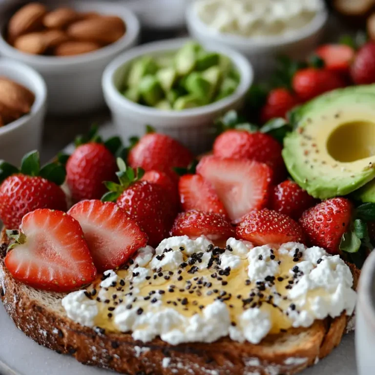 How Many Calories Are in Ricotta Toast? A Detailed Breakdown 15 A top-down view of a nutritious ricotta toast meal prep with various toppings in small bowls.