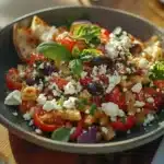 Does Costco Have Deli Salads? 11 A plated Costco pasta salad with olives, feta cheese, and basil, served with garlic bread.