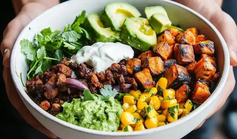Sweet Potato Taco Bowl 8 Sweet Potato Taco Bowl with colorful toppings