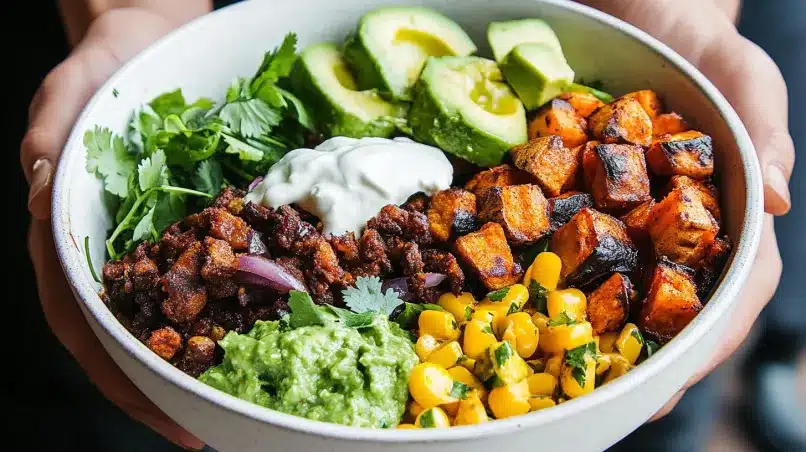 Sweet Potato Taco Bowl 5 Sweet Potato Taco Bowl with colorful toppings