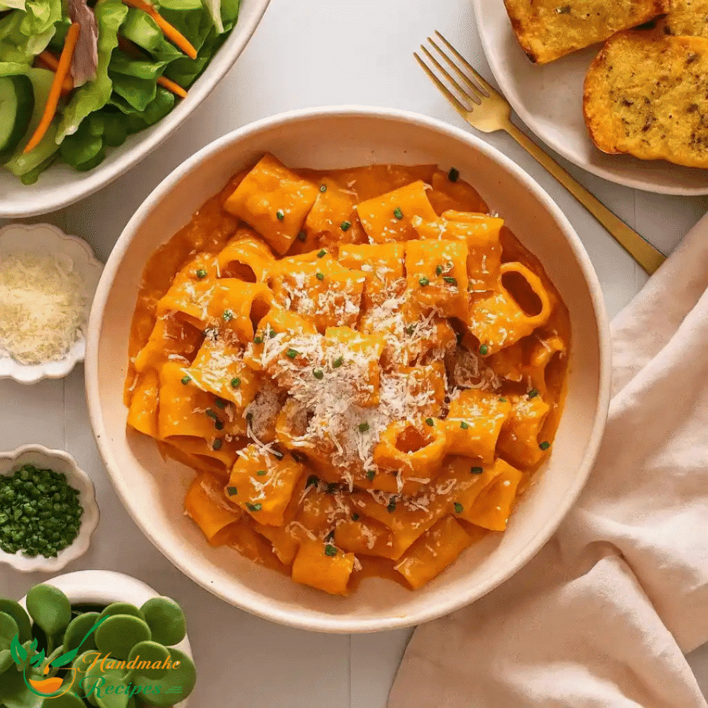 Creamy Gochujang Pasta A Spicy Comfort Food You’ll Love 18 Creamy gochujang pasta served with garlic bread and salad.