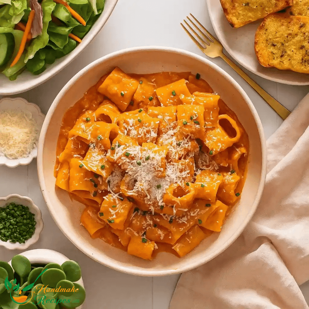 Creamy Gochujang Pasta A Spicy Comfort Food You’ll Love 11 Creamy gochujang pasta served with garlic bread and salad.