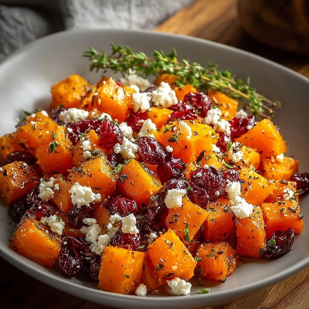Honey Roasted Butternut Squash with Cranberries and Feta