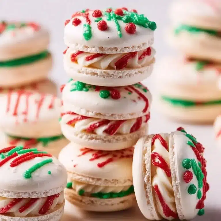 Christmas Tree Cake Macarons | Festive & Fun Recipe 9 Festive Christmas Tree Cake Macarons decorated with green and white icing