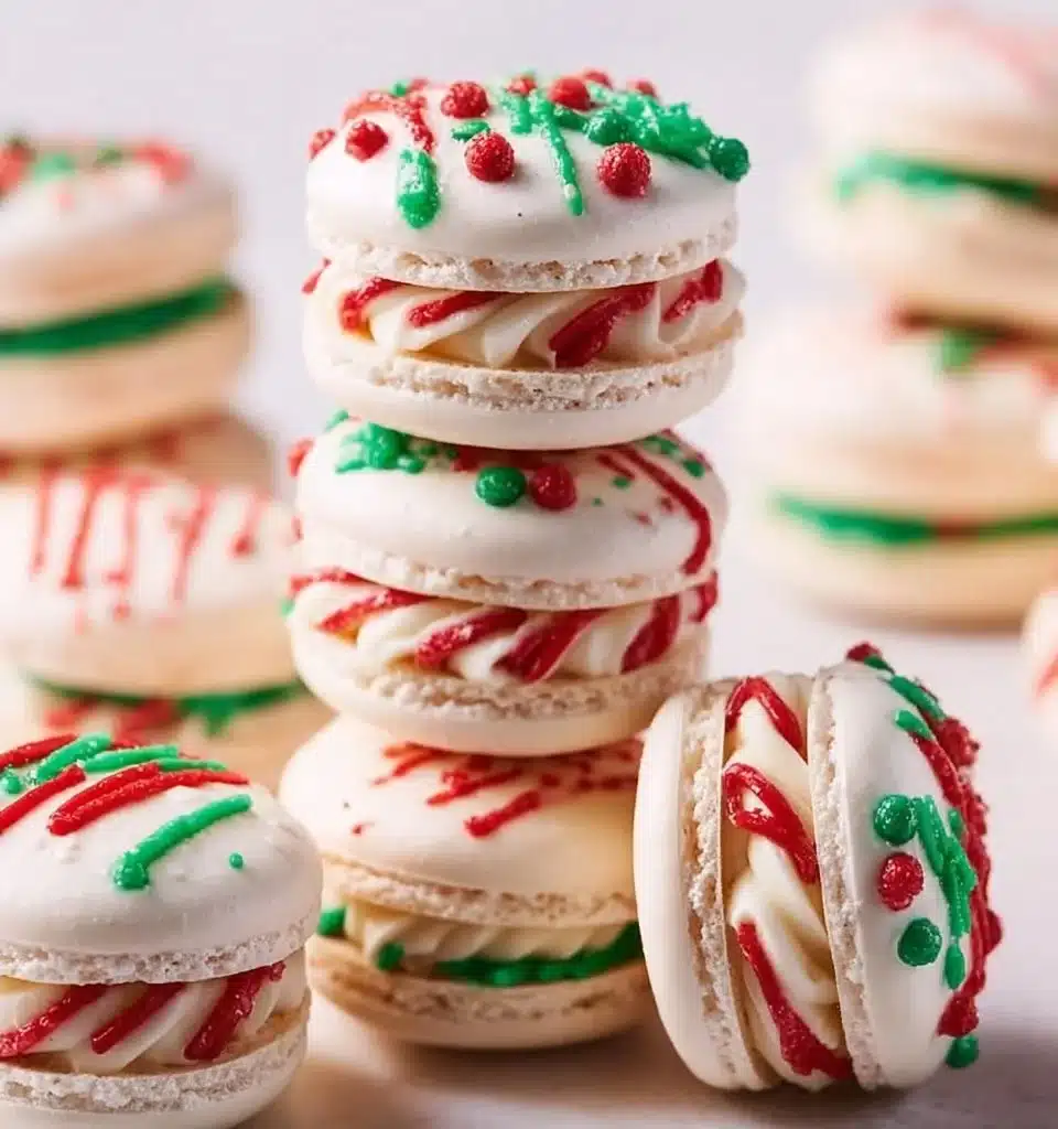 Christmas Tree Cake Macarons | Festive & Fun Recipe 4 Festive Christmas Tree Cake Macarons decorated with green and white icing