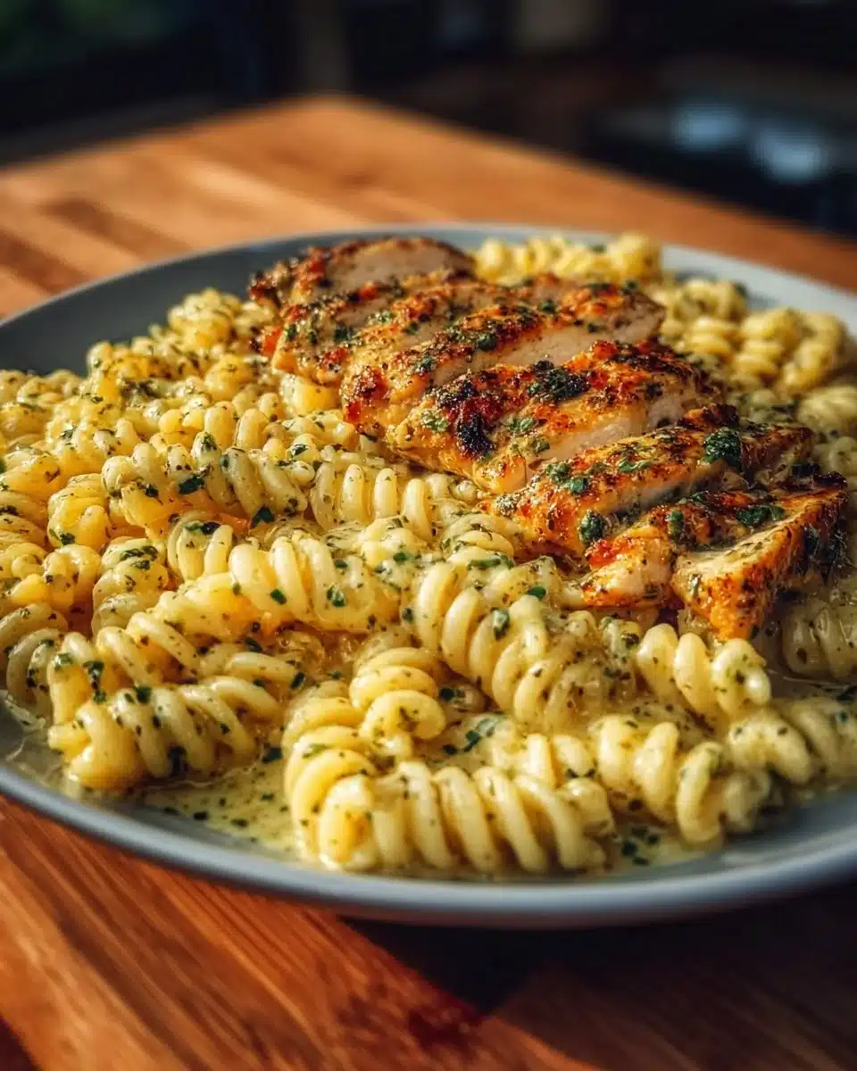 Creamy Garlic Parmesan Chicken Pasta 3 Creamy garlic parmesan chicken pasta served in a bowl, garnished with parsley.
