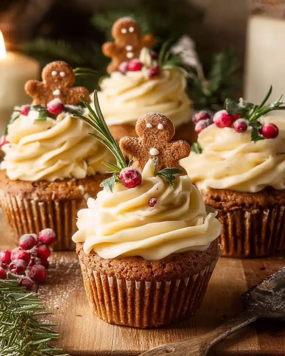 Delicious homemade Gingerbread Cupcakes topped with creamy frosting
