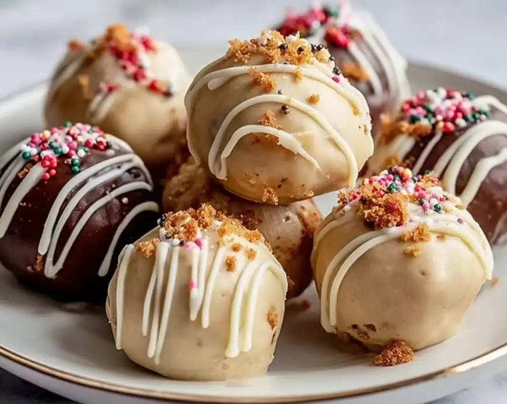 Delicious gingerbread truffles topped with chocolate and festive decorations