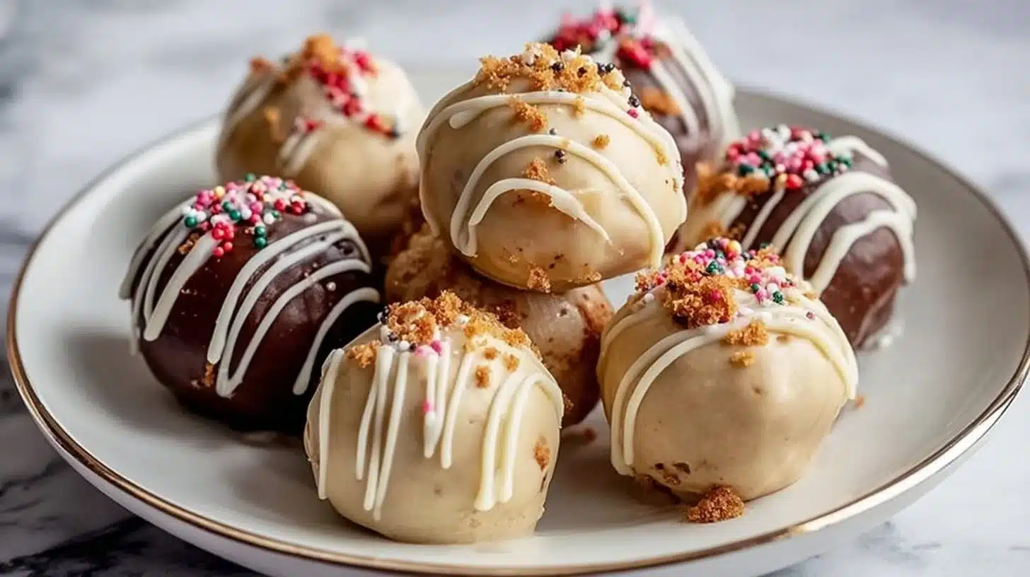 Delicious gingerbread truffles topped with chocolate and festive decorations