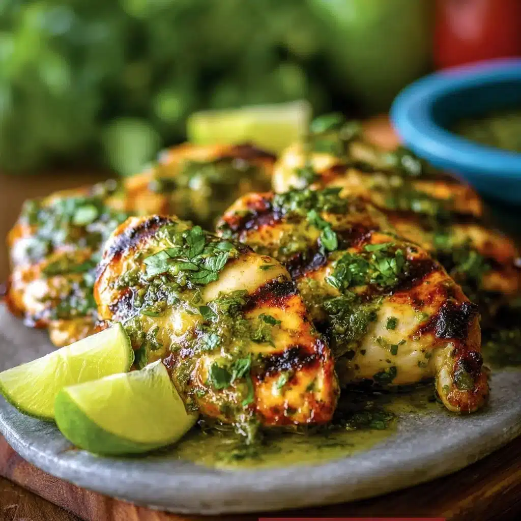 Grilled Salsa Verde Chicken 4 Grilled salsa verde chicken garnished with fresh cilantro and lime