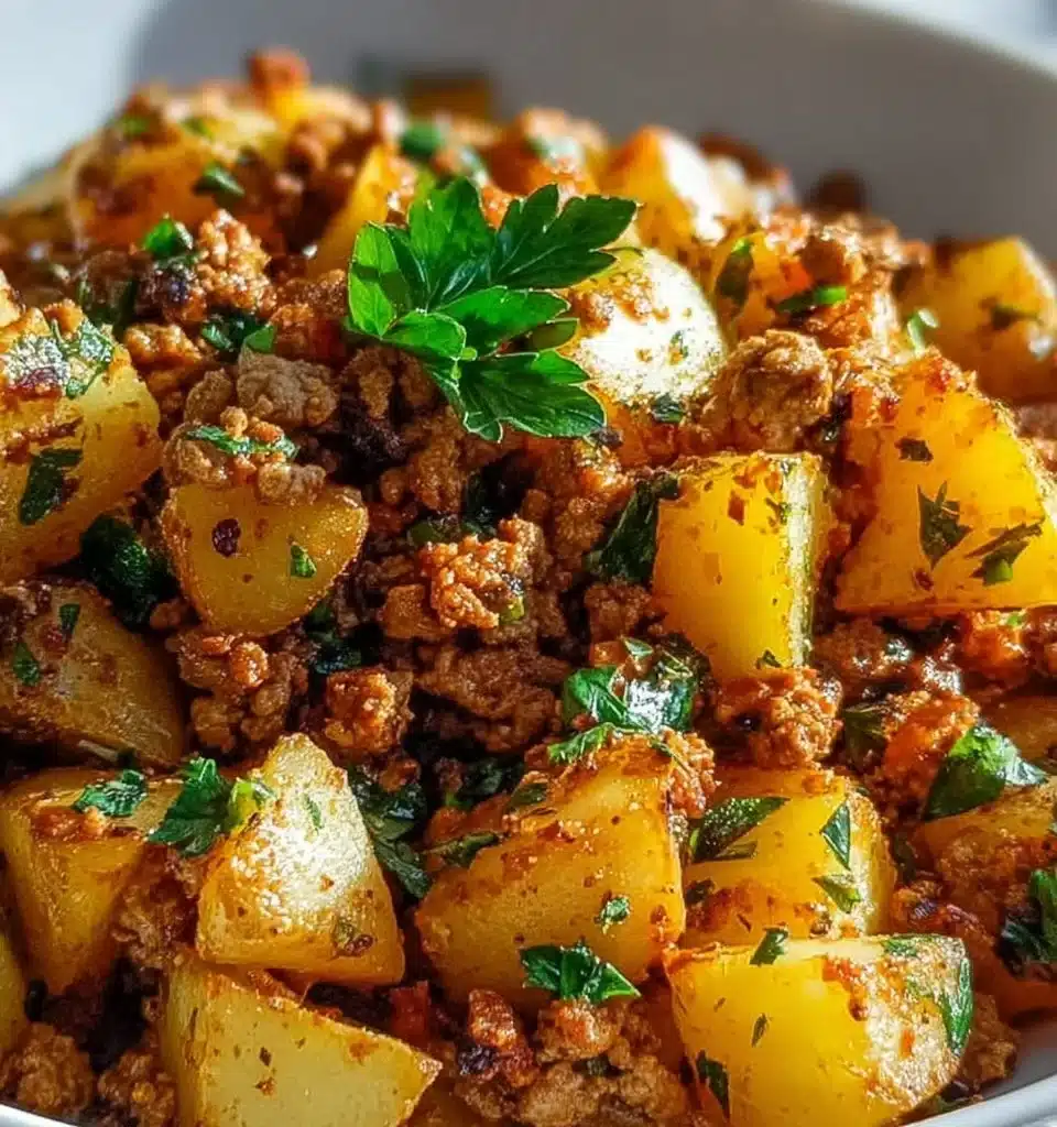 Ground turkey and seasoned potatoes in a flavorful dish