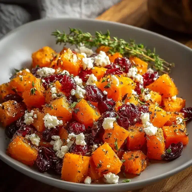 Honey Roasted Butternut Squash with Cranberries and Feta 8 Honey roasted butternut squash with cranberries and feta cheese in a serving dish