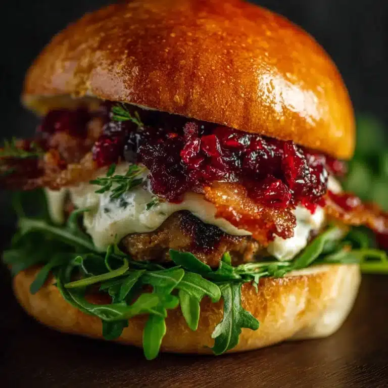 Nordic-Style berry mayo burger with arugula on a platter