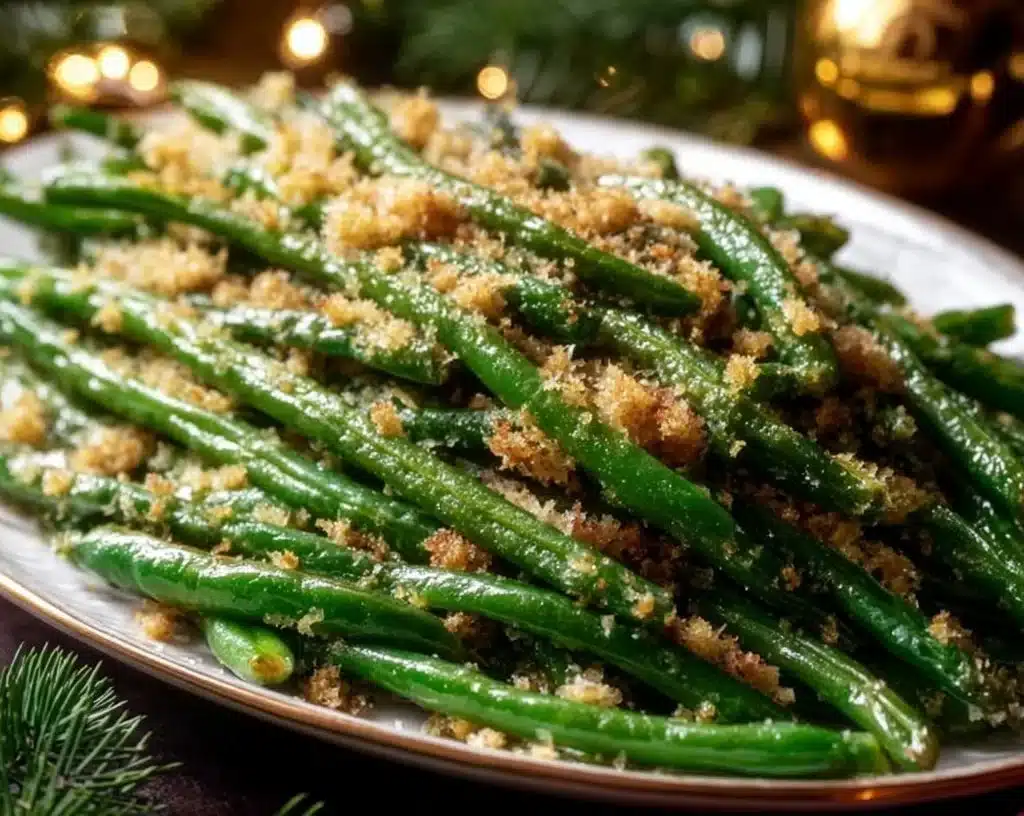 Roasted Parmesan Green Beans garnished and ready to serve