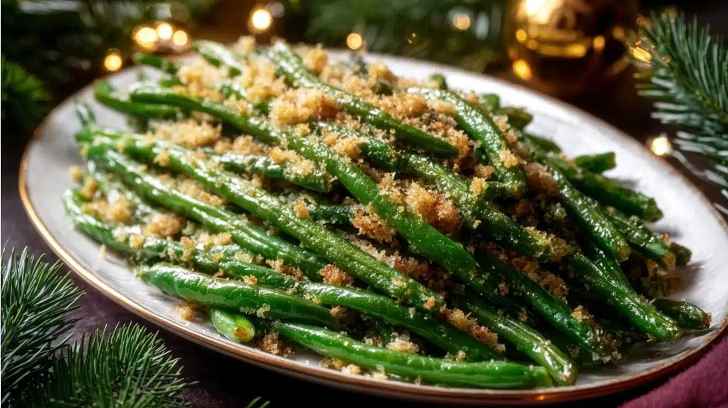 Roasted Parmesan Green Beans garnished and ready to serve