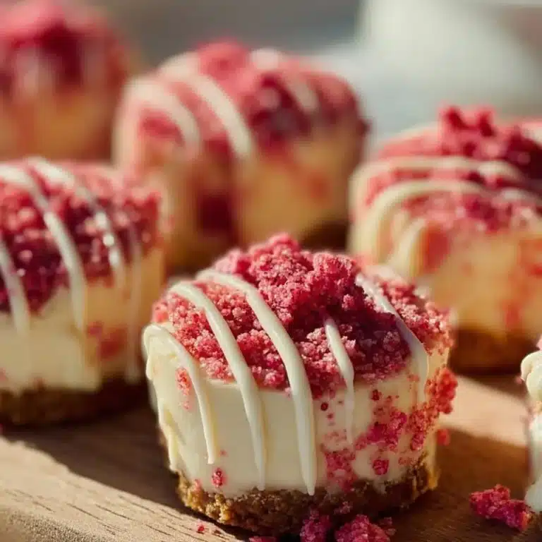 Strawberry Crunch Cheesecake Bites arranged on a serving plate.