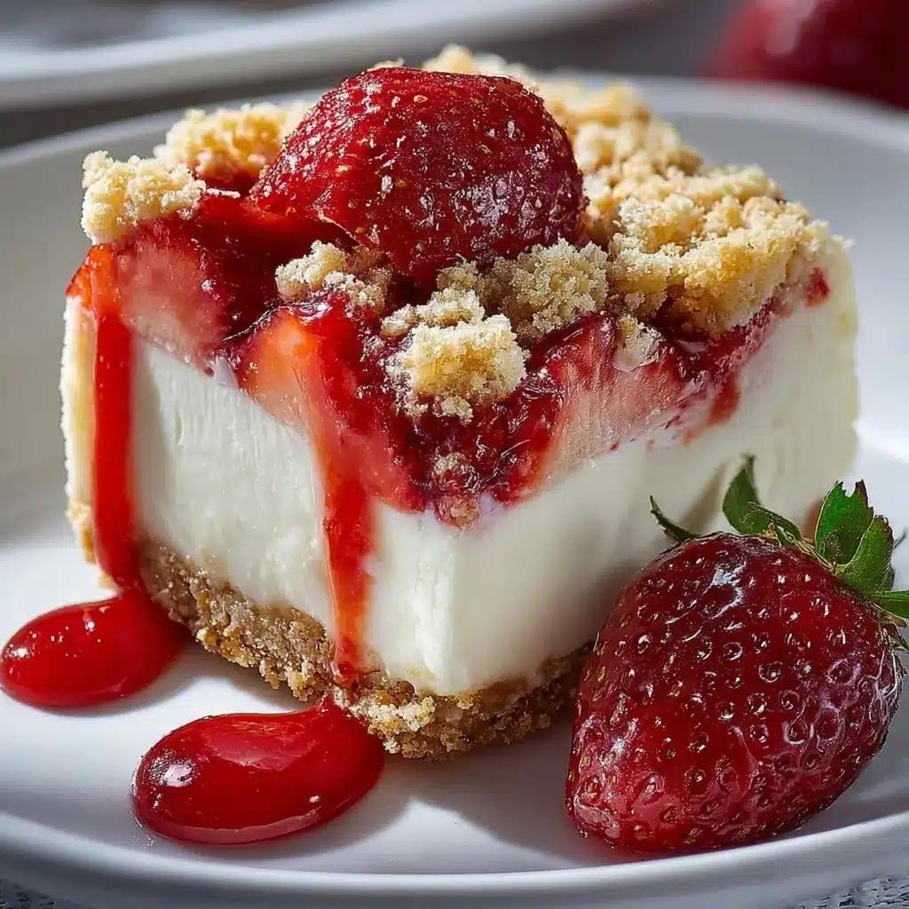 Strawberry Crunch Cheesecake Chunks 4 Delicious strawberry crunch cheesecake chunks with a crunchy topping
