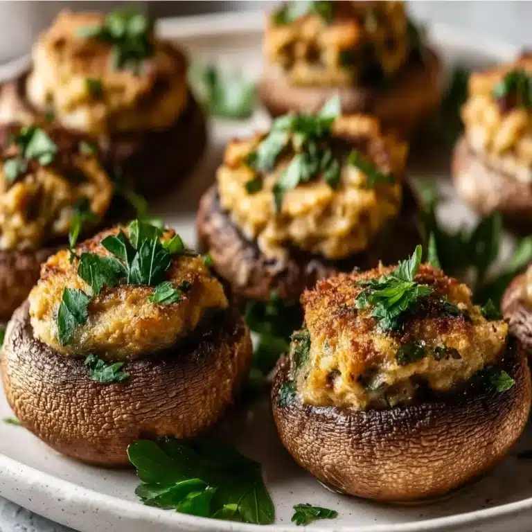 Stuffed Mushrooms 9 Delicious stuffed mushrooms served as an appetizer on a platter