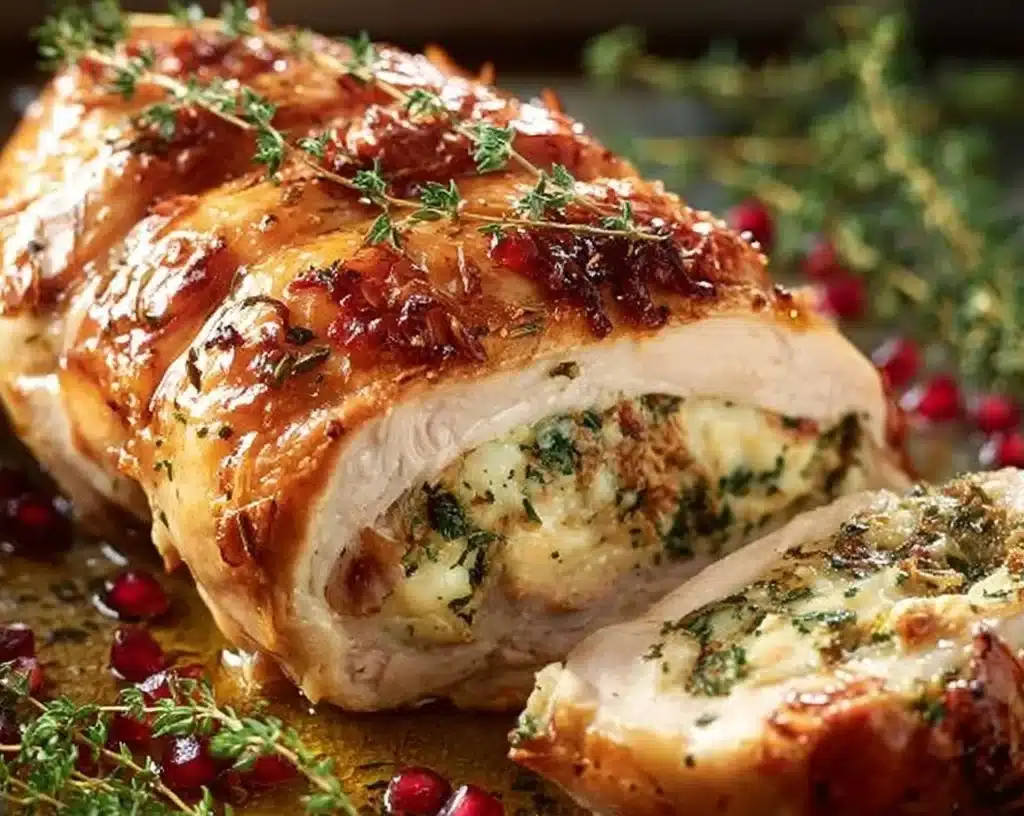 Delicious stuffed turkey breast ready for a festive meal