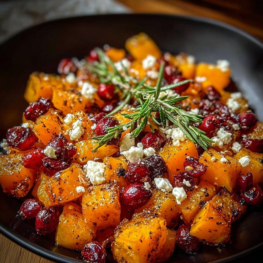 Honey Roasted Butternut Squash with Cranberries and Feta