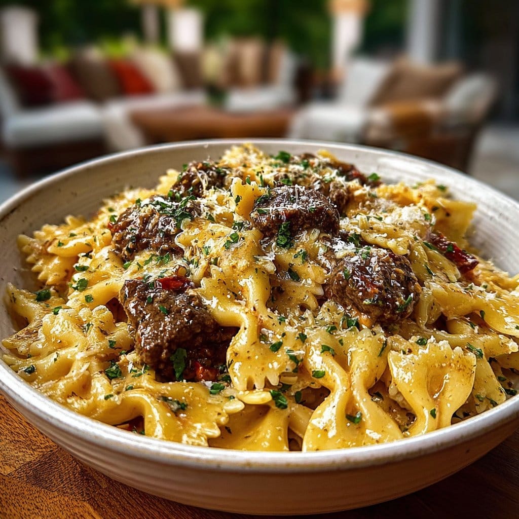 Creamy Parmesan Garlic Beef Bowtie Pasta 6 Creamy Parmesan Garlic Beef Bowtie Pasta