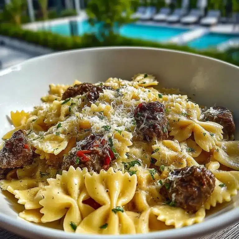 Creamy Parmesan Garlic Beef Bowtie Pasta 7 Creamy Parmesan Garlic Beef Bowtie Pasta dish served in a bowl
