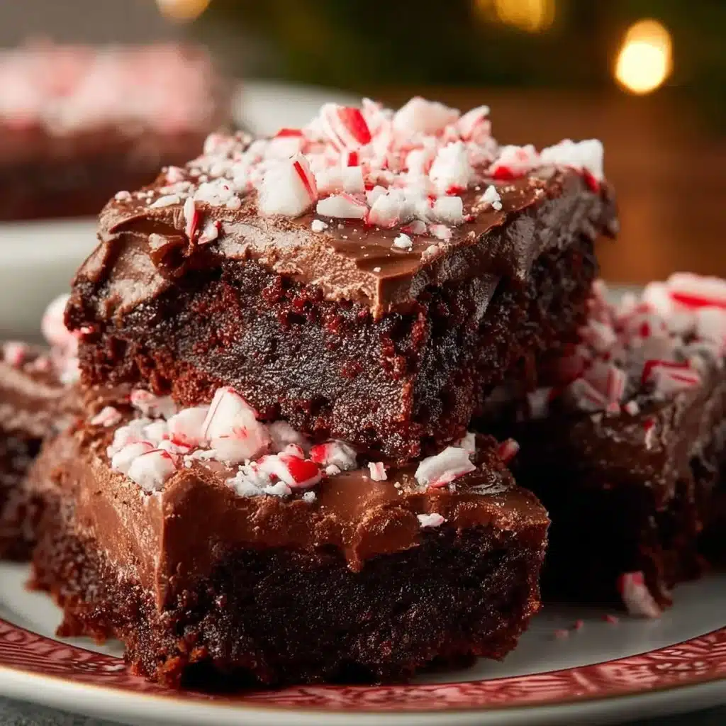Delicious peppermint brownies topped with minty frosting and chocolate drizzle.