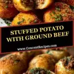 Stuffed potato topped with seasoned ground beef and cheese, ready to serve.
